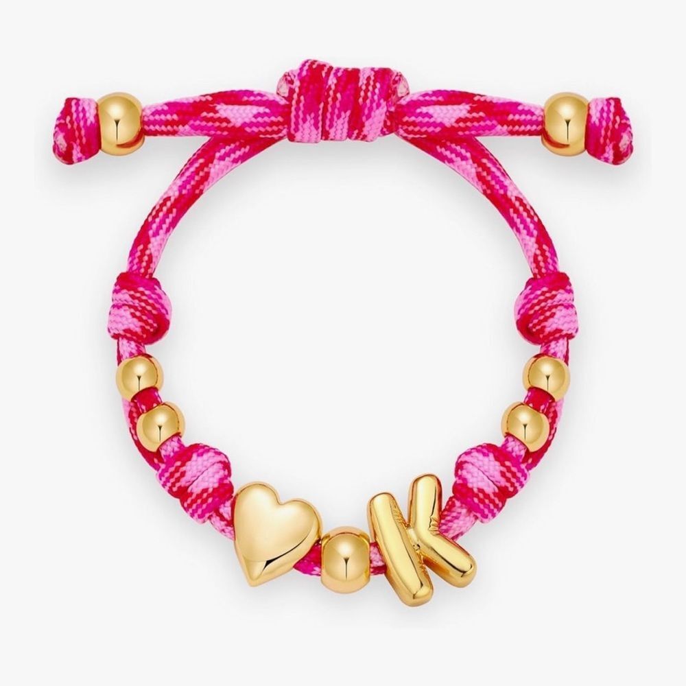 NEW 14K Gold-Plated Knotty Bubble Letter Initial Heart Bracelet